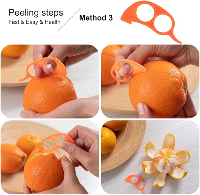Premium Plastic Orange Peeler Lemon Citrus Peel Cutter Vegetable Slicer Fruit Tools (Long Handle Type Orange 2 Pack;Mouse Type random color 1 Pack）