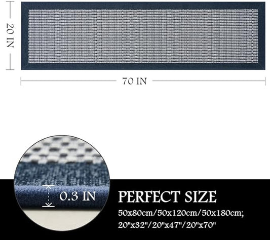 PADOOR Kitchen Mats for Floor, Kitchen Rugs Non Slip Washable, Rubber Backed Kitchen Runner Super Absorbent Long Kitchen Floor Mat Sink Rug, 20”x70” Blue
