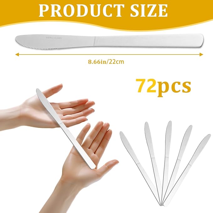 72 PCS Dinner Knifes Set - Windsor Stainless Steel Table Knives 8.7 Inch with Dishwasher Safe Butter Knives,Metal Butter Knofe,Dinner Knife Silverware for Home,Kitchen or Restaurant
