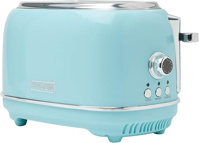 Haden Heritage 2 Slice Wide Slot Stainless Steel Toaster with Adjustable Browning Control & Non-Slip Feet, Turquoise & Chrome