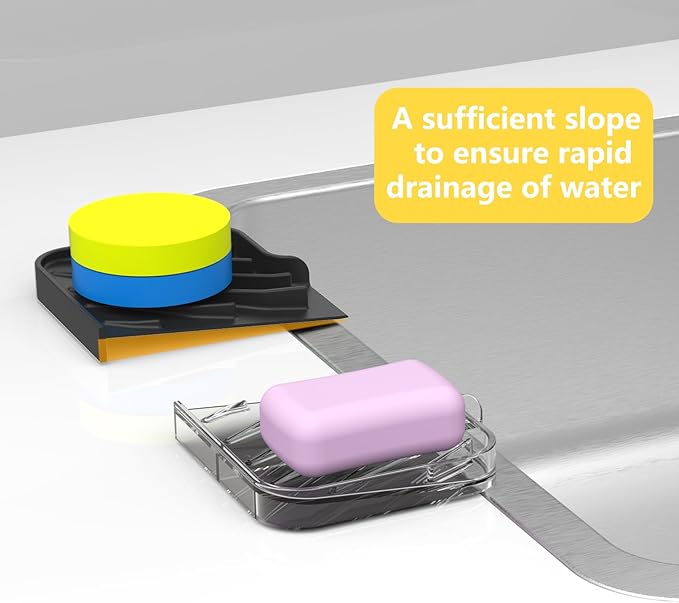 Sponge Holder for Kitchen Sink,6"×4" High Slope Soap Tray, Silicone Sponge Holder with Drain, Dish Soap Mat for Shower Bathroom, Perfect for Bottle,Cup on Sink or Counter (Black, 6×4)