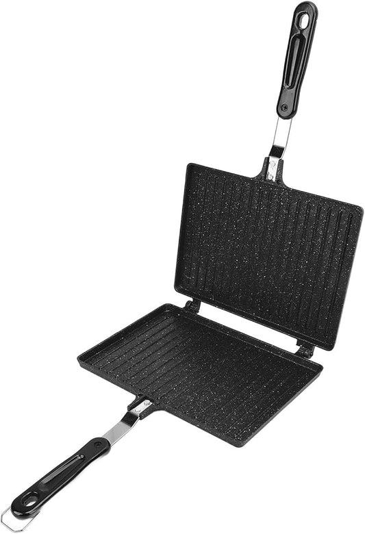 Walfront Stovetop Toasted Sandwiches Maker, Non Stick Grilled Panini Maker, Aluminum Alloy for Waffles, Breakfast, for Home Kitchen and Camping
