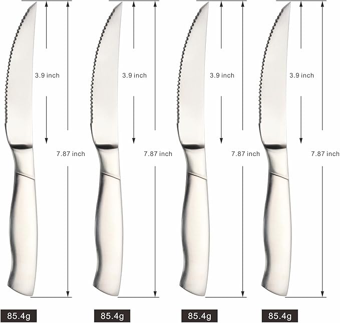 Professional Grade Steak Knives Set of 6 - Restaurant Quality Serrated Edge, Ergonomic Handle, Dishwasher Safe Stainless Steel Cutlery