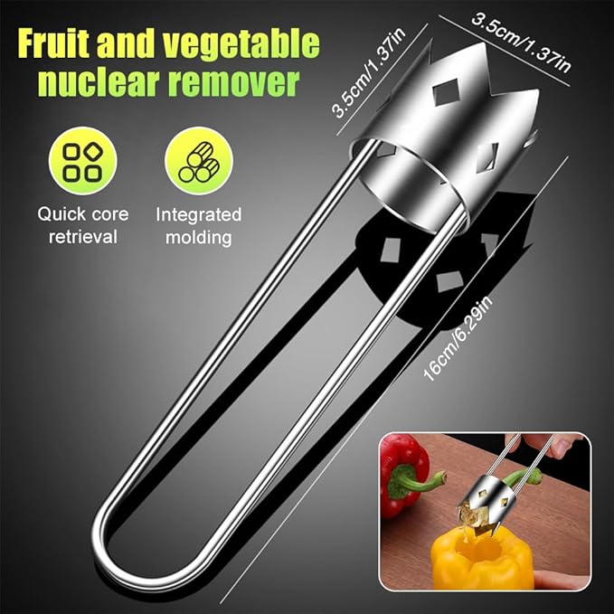Multifunctional Fruit and Vegetable Core Remover,2026 New Red Bell Pepper Corer - Pepper, Pineapple, Pear, Apple Corer - Designed for a Wide Range of Fruits and Vegetables (1 PCS, Silver)