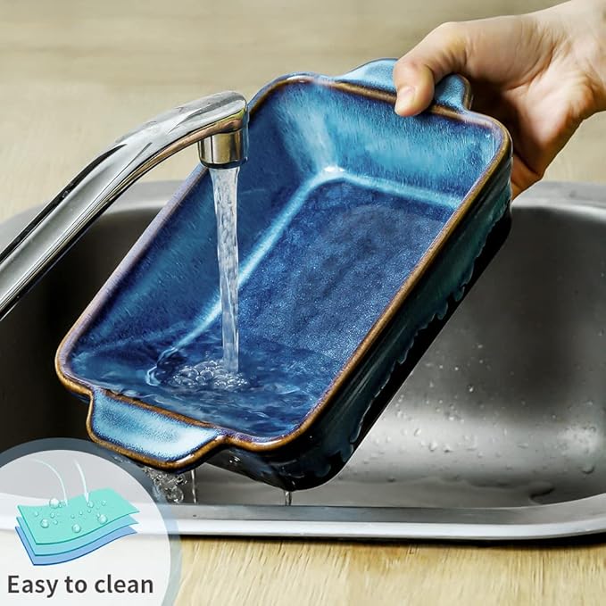 KOOV Bakeware Set, Ceramic Baking Dish, Rectangular Casserole Dish, Lasagna Pan, Baking Pans for Cooking, Cake Dinner, Kitchen, 9 x 13 Inches, Reactive Glaze 3-Piece (Nebula Blue)