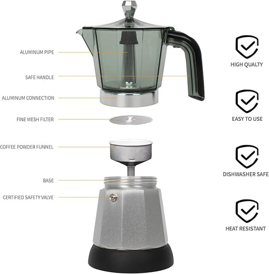 LAOION 6 Cup Manual Espresso Maker, Small Espresso Machines for Home, Cuban Coffee Maker with Detachable Base & Overheat Protection,Cafeteras Electricas Modernas Moka Pot, Greca Electrica De Cafe Gift