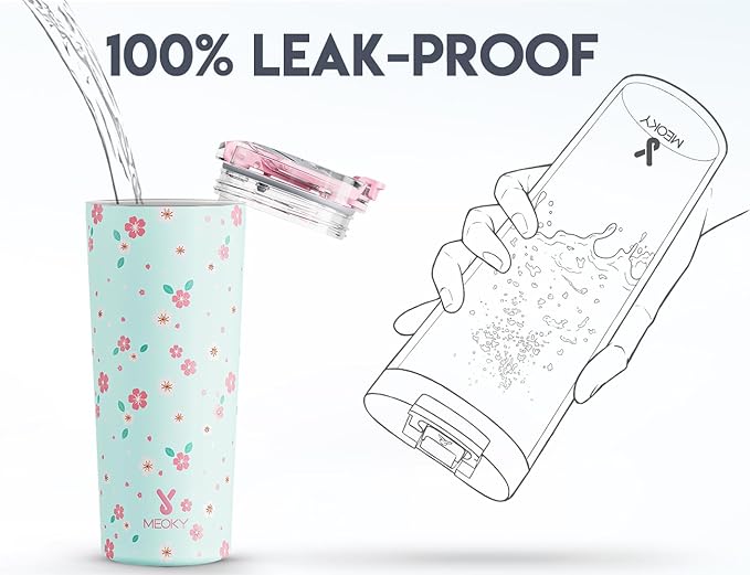 Meoky 24 oz Travel Coffee Mug with Leak-proof Lid, Stainless Steel Insulated Coffee Tumbler, Keeps Hot for 8 Hours or Cold for 24 Hours, Fits in Car Cup Holder (Mint Petal)