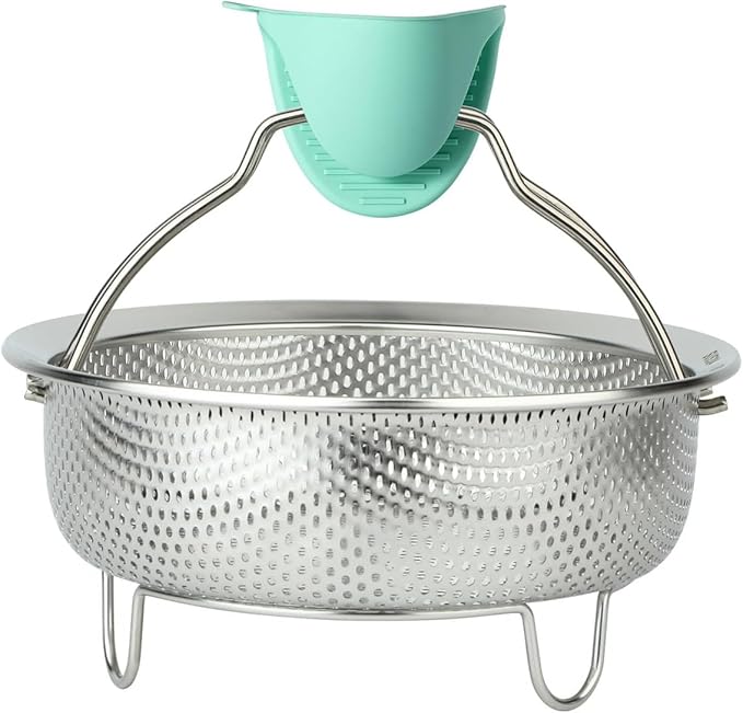 Stainless Steel Steamer Basket - Vegetable & Dumpling Steamer Insert for Pots, Instant Pot Accessories with Handles & Feet, Multi-Purpose Mesh Strainer for Cooking, Fruits (Silvery, Small)