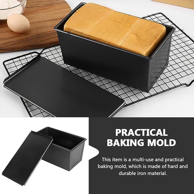 Zerodeko Non-stick Iron Loaf Pan with Cover 600g Capacity Baking Mold Bread Pan for Home Baking Toast Box