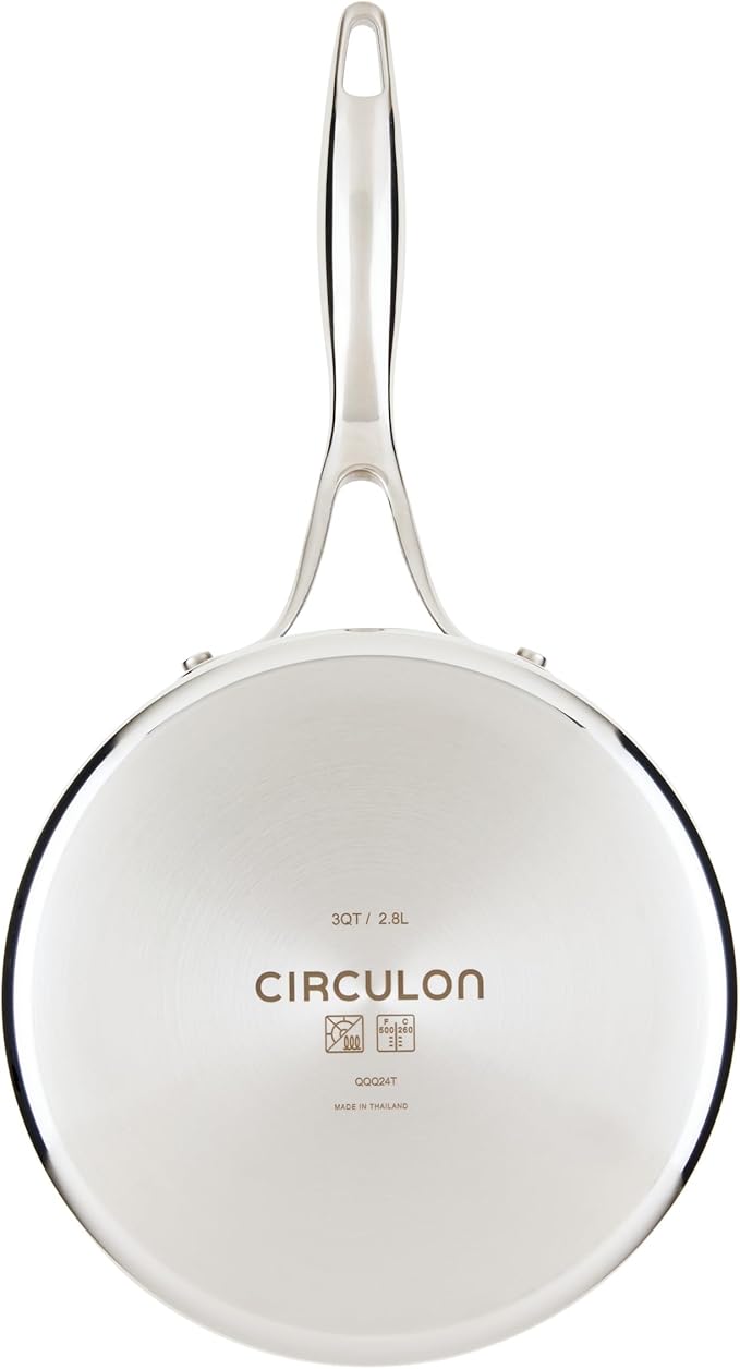 Circulon C1 Series Clad Stainless Steel with ScratchDefense Technology Cookware Nonstick Induction Saucepan with Lid, Metal Utensil Safe, 3 Quart - Polished Stainless Steel