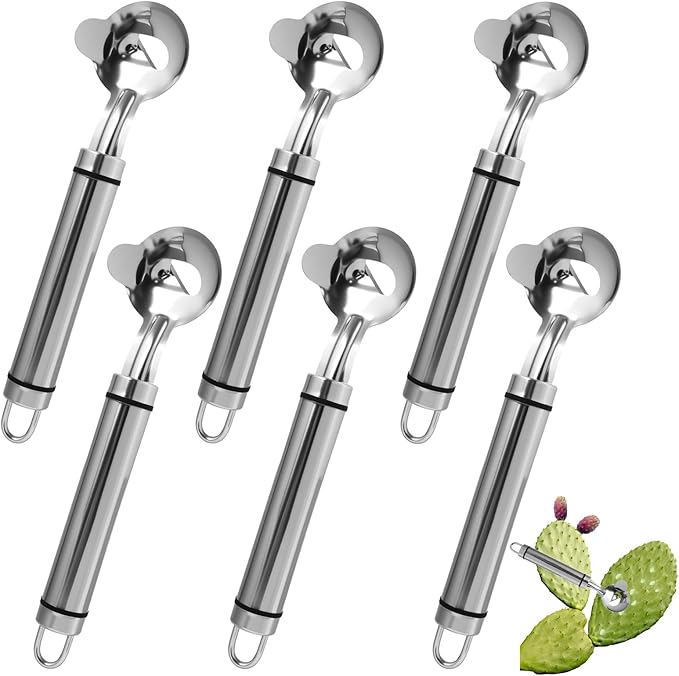 6 Pcs Cactus Peeler Spoon, Upgraded Safe 304 Stainless Steel Nopales Peeler, Multi-Function Cactus Peeling Tool, Chinese Noodle Tools for Kitchen Gadgets Accessory and Home and Restaurant