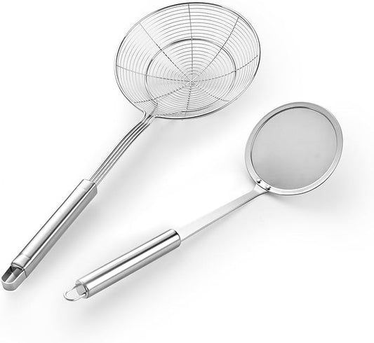 6.14 Inch Oil Spider Strainer Kitchen Cooking Tools With Mesh Filter,Stainless Steel Slotted Skimmer Spoon For Deep Fryer Basket,Strainer For Noodle,Pasta,Donut