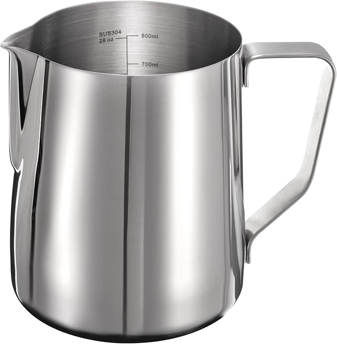 uxcell Milk Frothing Pitcher, 31oz / 900ml Stainless Steel Milk Frother Cup with Scale for Milk Steaming Pitcher Latte Art Cappuccino Coffee Espresso Accessories Tool, Silver Tone