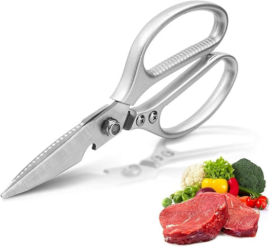 8.5" Kitchen Scissors for Food Chef Scissors Heavy Duty Culinary Scissor Full Metal Professional Sharp Kitchen Shears for Cooking Chicken Meat Pizza, Sliver