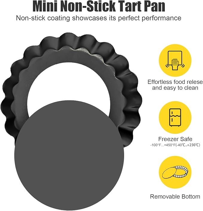 Mooisco 8 Pack Mini Tart Pan 4 Inch with Removable Bottom Fluted Sides Fruit Pans with Nonstick Coating For Pizza Cake Quiche