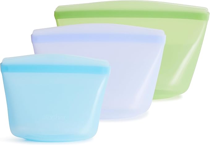Stasher Silicone Reusable Storage Bags, 3-Pack, Reusable Freezer Bags, Microwave, Dishwasher, Oven Safe, Sous Vide, Premium Lunch Containers, Eco Friendly, Food Storage Bags, Snack Bags, Multicolor