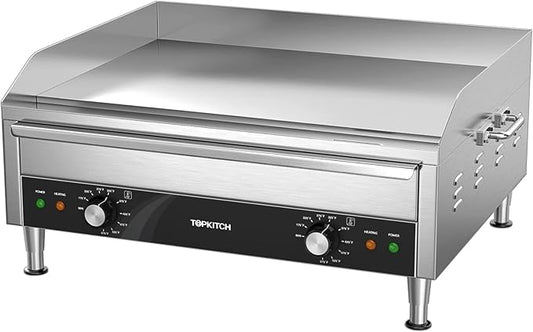 Commercial Electric Griddle, 24 Inches 3500W 240V Electric Countertop Griddle Heavy Duty Flat Top Grill Restaurant Electric Griddle Grill, Adjustable Temperature Control 122°F-572°F, 6-15P Plug