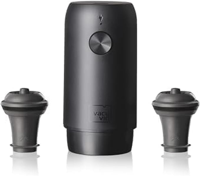 Vacu Vin Electric Wine Saver with 2 Vacuum Bottle Stoppers – Automatic Wine Preserver Pump – Rechargeable Wine Sealer – Airtight Vacuum Seal – Keeps Wine Fresh Longer with One-Touch Operation