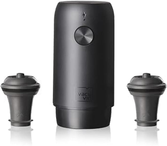Vacu Vin Electric Wine Saver with 2 Vacuum Bottle Stoppers – Automatic Wine Preserver Pump – Rechargeable Wine Sealer – Airtight Vacuum Seal – Keeps Wine Fresh Longer with One-Touch Operation