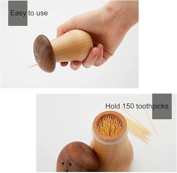 Toothpick Holder, Cute Mushroom Toothpick Dispenser,Wooden Toothpick Container for Kitchen Home Restaurant Dining Room Birthday Hostess Thanksgiving Christmas Gift for Friend Family Wood Decoration