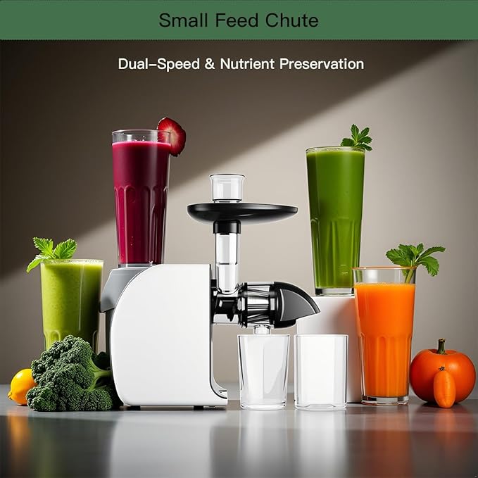 MegaWise Cold Press Slow Masticating Juicer – Quiet Motor, Soft & Hard Modes, Vegetable & Fruit Juice Extractor, Easy-to-Clean Design, High Juice Yield, Black