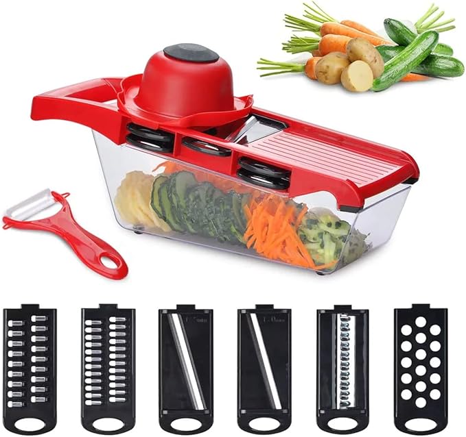 6 in 1 Mandoline Slicer for Kitchen, Multifunctional Veggie Slicer Shredder with Container, Potato Slicer, Vegetable Slicer, Mandoline Food Slicer, Onion Slicer, Essential Kitchen Gadgets