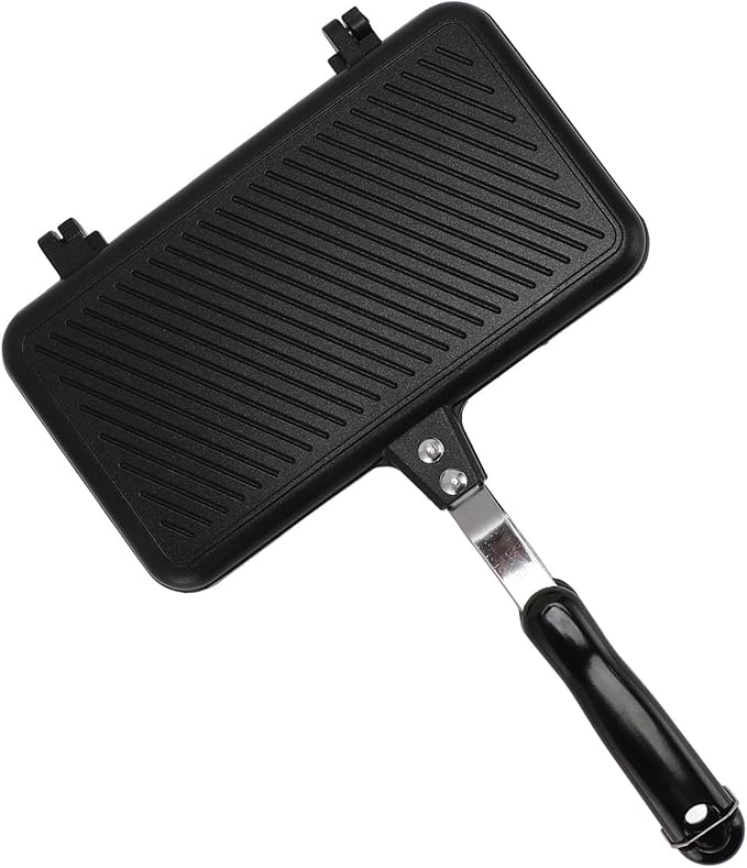Nonstick Stovetop Waffle Maker Pan, Aluminum Waffle Pan for Family Breakfast, Portable Camping Waffle Maker with Long Handle for Even Heating and Easy Cleaning (Style 2)