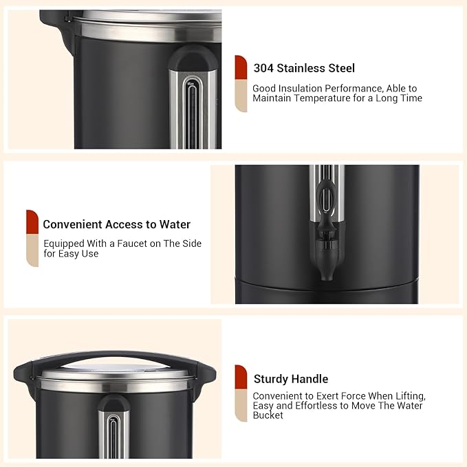 120 Cups Large Coffee Urn with Double Wall Insulation, 18L/4.8 Gallon Stainless Steel Commercial Electric Coffee Maker with Hot Drinks and Hot Water, for Weddings, Parties, Catering, and Buffets
