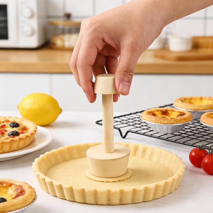 HEAVYSEVEN Wooden Double-Sided Tart Tamper, Pastry Dough Press Tool for Egg Tart Pan & Pie Baking Mold, Durable Baking Accessory for Home Bakers