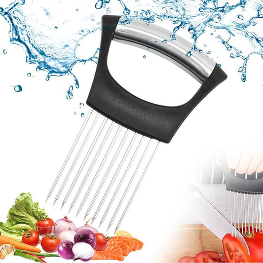 Stainless Steel Onion Slice Holder, Onion Holder for Slicing, Egg Cutter Vegetable Chopper, Ultifunctiona Fruit Slicer OnionPin Slicer Loose Meat Pin, Kitchen Chopper Slicing Tool (1, B)