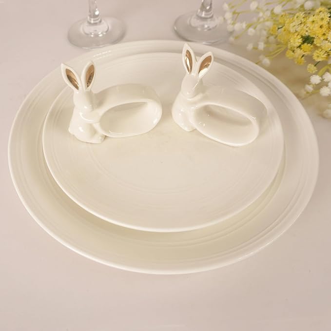 Easter Bunny Porcelain Napkin Rings Set of 6, Rabbit Napkin Ring Holders, White Bunny Ceramic Napkin Rings for Easter, Spring Party, Banquet, Dinner, Wedding Table Decor