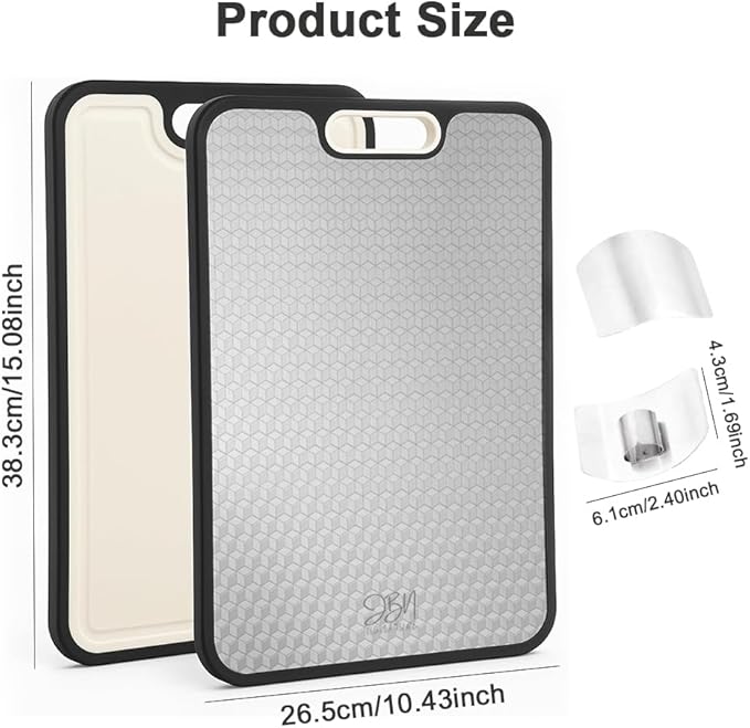 Titanium Cutting Board for Kitchen - Dual Sided Large Cutting Board with Titanium Surface & Wheat Straw PP Back, Dishwasher Safe, Includes Stainless Steel Finger Guard, Christmas Gift for Women & Mom