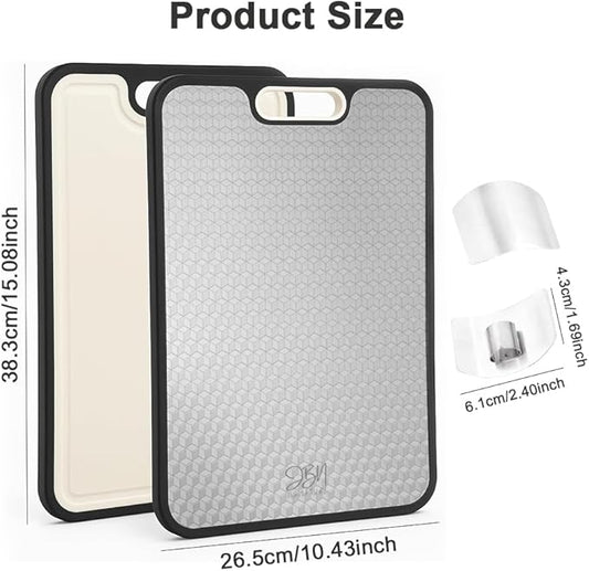 Titanium Cutting Board for Kitchen - Dual Sided Large Cutting Board with Titanium Surface & Wheat Straw PP Back, Dishwasher Safe, Includes Stainless Steel Finger Guard, Christmas Gift for Women & Mom