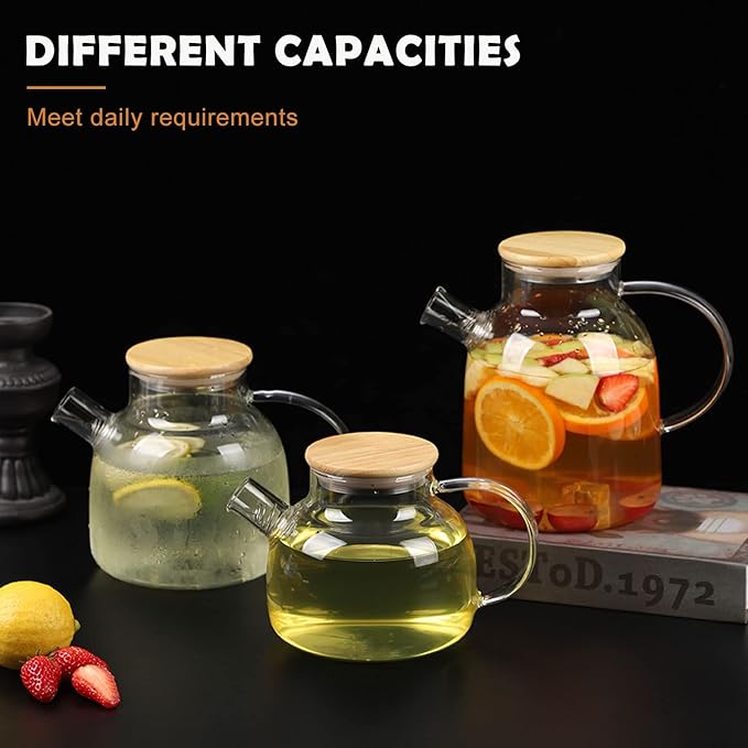 WHJY Clear Glass Teapot Glass Pots for Cooking on Stove Clear Teapots with Infuser for Loose tea, Kettle Teapot for Loose Leaf for Boiling Water - 60oz