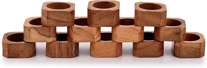 Napkin Ring Acacia Wood Napkin Rings Classic Everyday Use Thanksgiving, Christmas Napkin Rings Buckles,Festive Party Gift Farmhouse for Table Decorations (Set of 12, Brown)