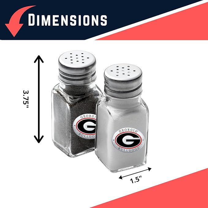 Heritage Pewter University of Georgia Bulldogs Salt and Pepper Shaker Set of 2 Bottles | Expertly Crafted Pewter Glass