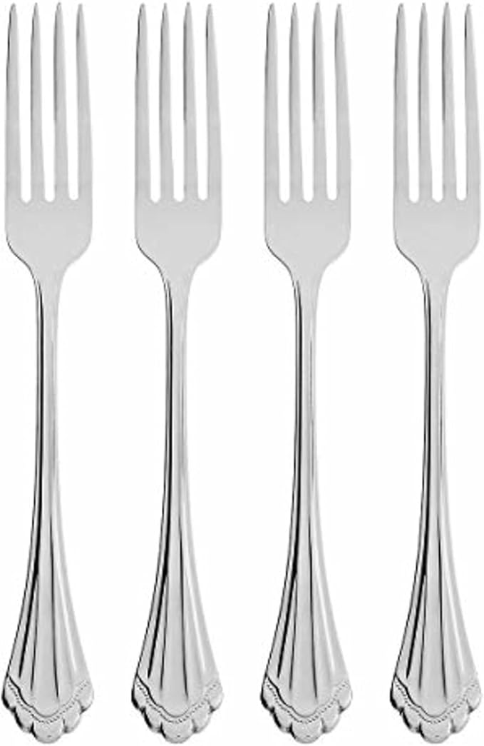 Oneida Marquette Fine Flatware Salad Forks, Set of 4, 18/8 Stainless Steel, Silverware Set, Dishwasher Safe, Silver