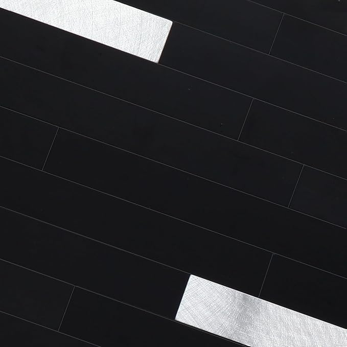 Yipscazo 2 Sheets Peel and Stick Stone Metal Backsplash, PVC Wall Tiles Stick on Tiles for Backsplash Kitchen, Bathroom, Fireplace (6'' X 12'', Black)