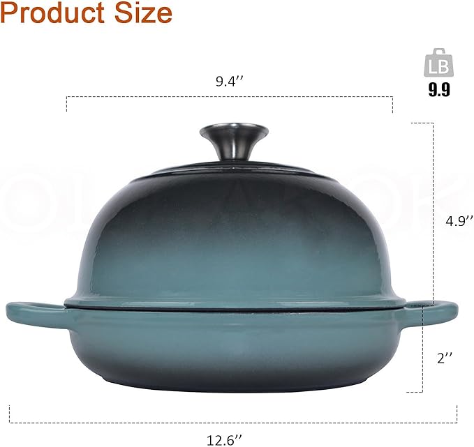 OLLAKOK Dutch Oven for Bread Baking, Enameled Cast Iron Dutch Oven Pot with Lid, Bread Oven for Sourdough Bread Baking, Cast Iron Bread Pan, 5 qt Cyan