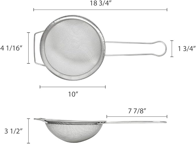 TrueCraftware- 10-Inch Single Mesh Strainer Stainless Steel 8" Handle Length- Kitchen Utensil Food Strainer Skimmer Spoon for Cooking Sieve Sifters Rice Quinoa Pasta Fruits Vegetable