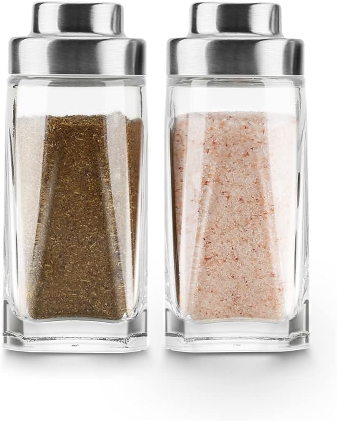 Glass Salt and Pepper Shakers Set - Aelga Salt Shaker with Stainless Steel Lid - Elegant Farmhouse Kitchen Decoration(2pcs)