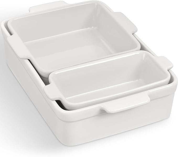 Best Choice Products 3-Piece Ceramic Bakeware Set, Stoneware Baking Dishes, Porcelain Casserole Bakeware Dishes, Serving Dishes - 9x12 Casserole, Loaf Pan, 8x8 Baking Dish - Vanilla Buttercream