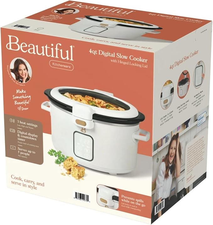 4QT Programmable Slow Cooker with Hinged Lid, Touch Display, Multiple Heat Settings, Ideal for Family Meals