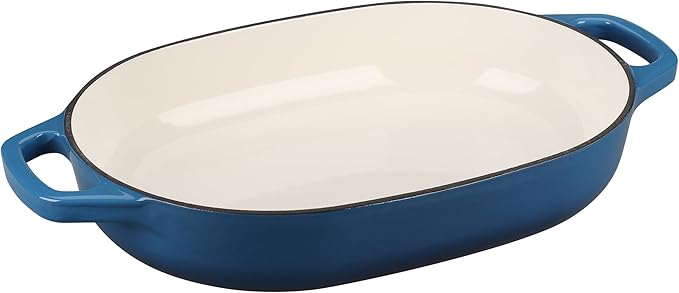 EDGING CASTING Enameled Cast Iron Oval Dutch Oven Pot with Lid, Dutch Oven for Sourdough Bread Baking, Oval Bread Pan, Bread Oven, Bread Dutch Oven, 7qt, Lake Blue