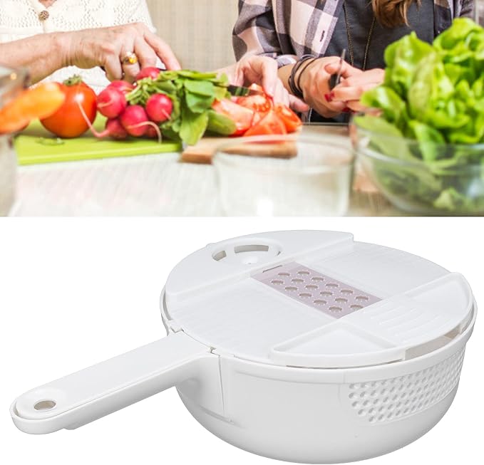 Fdit Multi Vegetable Cutter, 12 in 1 Manual Food Chopper with Hand Guard, Stainless Steel Blades, White, Kitchen Slicing Tool