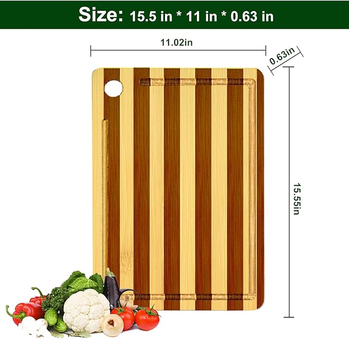 Cutting Board, Titanium Cutting Board for Kitchen, Pure Titanium and Natural Bamboo, with Deep Juice Grooves, Large Size 15.6”×11”