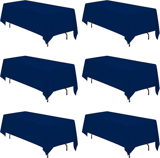 BRILLMAX 6 Pack Navy Blue Tablecloths 70 x 120 Inch for 6ft & 8ft Rectangle Tables - 150 GSM Polyester Fabric, Universal Fit, Water, Stain & Wrinkle Resistant Cloth Cover for Wedding Banquet Dining