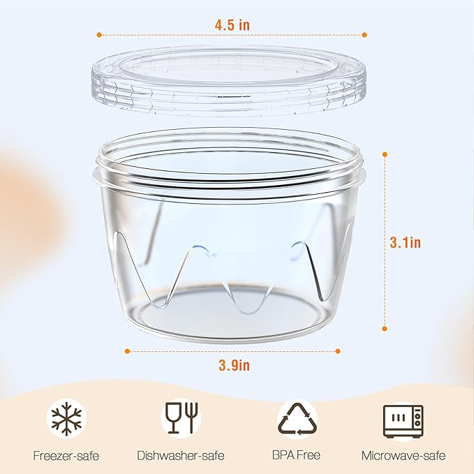 Reusable Freezer Storage Containers [UNIQUE INNOVATIVE DESIGN] 12 Pack-17 Oz Arrow Indicates Easy Opening and Closing of Lid Microwave and Dishwasher Safe,Soup Containers for Oats/Salad