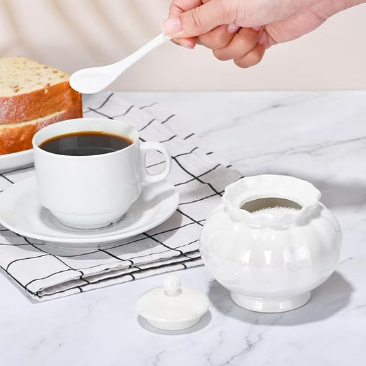 Iridescent Sugar Bowl with Lid and Spoon, Ceramic Sugar Bowl, 9oz Sugar Jar for Coffee Bar, Salt Box Sugar Containers for Seasoning, Spice, Sauce, Elegant Decor for Kitchen Countertop