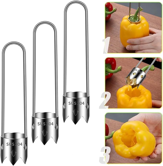 Red Bell Pepper Seed Corer,2024 New Stainless Steel Fruite Corer,For Vegetables Fruit Kitchen Gadget (3 PCS)